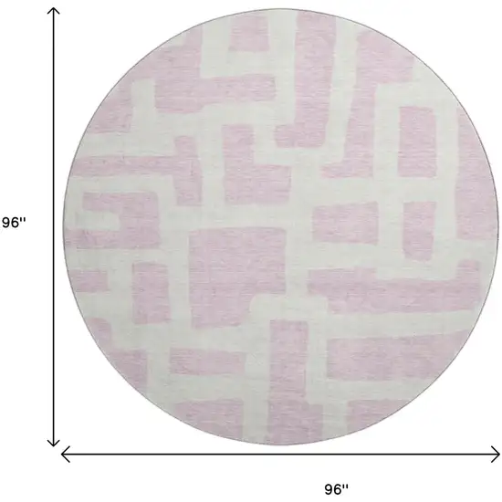 8' Pink And Ivory Abstract Geometric Washable Round Rug With UV Protection Photo 3