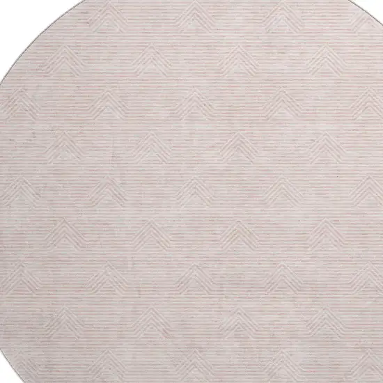 8' Pink And Ivory Abstract Geometric Washable Round Rug With UV Protection Photo 3