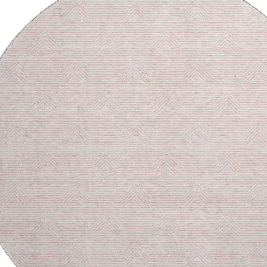 8' Pink And Ivory Abstract Geometric Washable Round Rug With UV Protection Photo 3