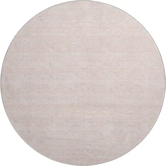 8' Pink And Ivory Abstract Geometric Washable Round Rug With UV Protection Photo 1