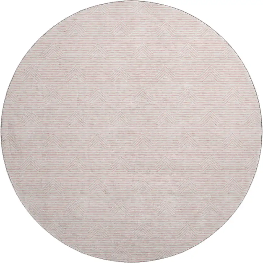 8' Pink And Ivory Abstract Geometric Washable Round Rug With UV Protection Photo 1