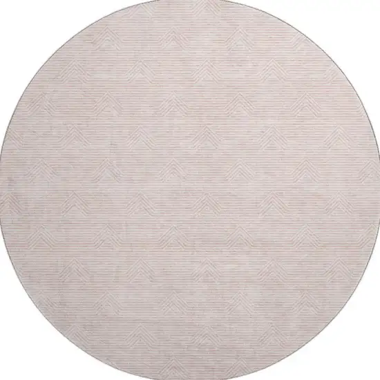 8' Pink And Ivory Abstract Geometric Washable Round Rug With UV Protection Photo 4