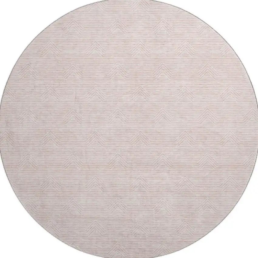 8' Pink And Ivory Abstract Geometric Washable Round Rug With UV Protection Photo 4
