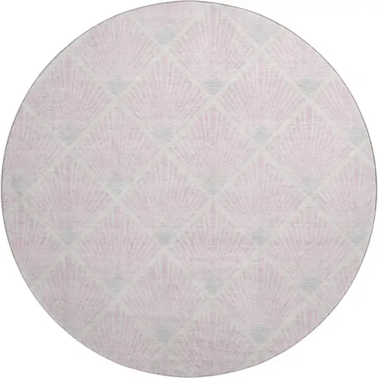 8' Pink And Ivory Abstract Geometric Washable Round Rug With UV Protection Photo 1