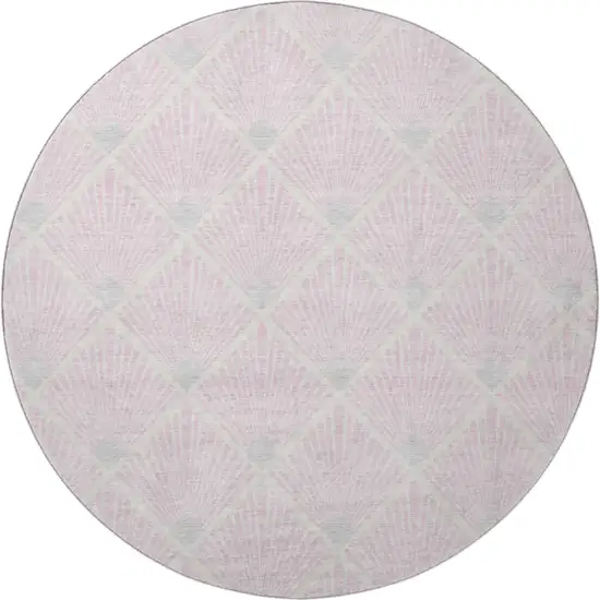 8' Pink And Ivory Abstract Geometric Washable Round Rug With UV Protection Photo 4
