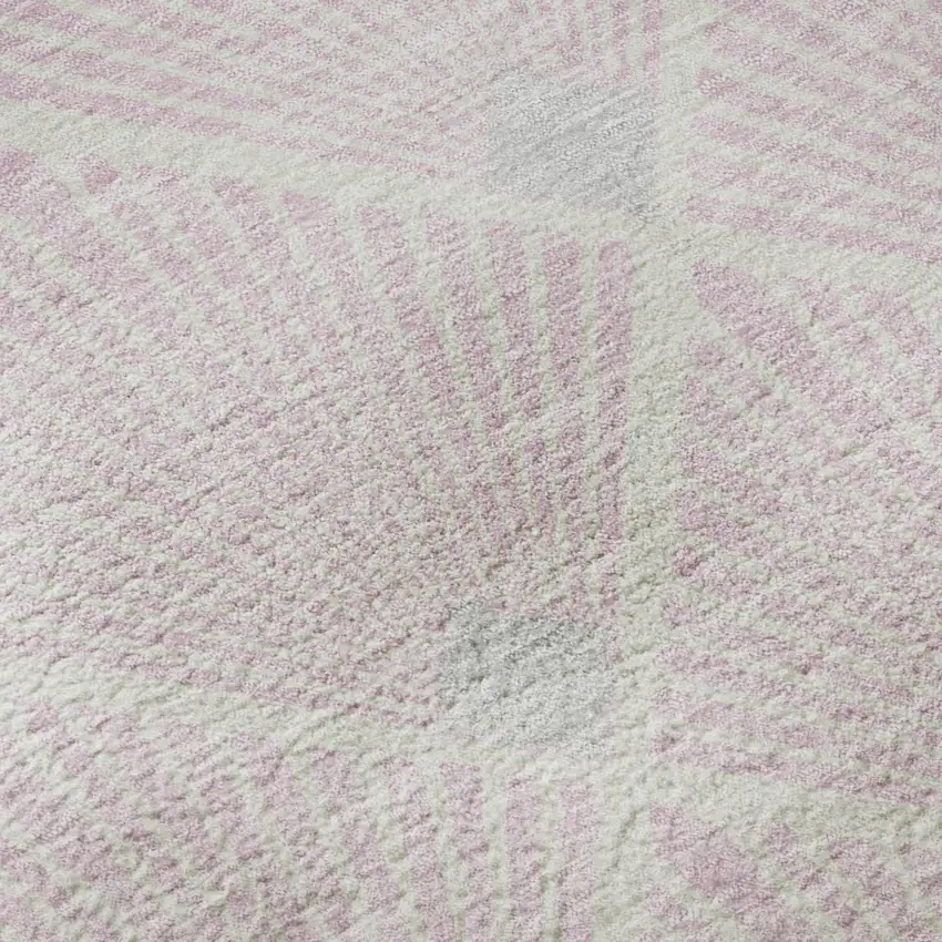 8' Pink And Ivory Abstract Geometric Washable Round Rug With UV Protection Photo 9