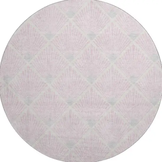 8' Pink And Ivory Abstract Geometric Washable Round Rug With UV Protection Photo 3