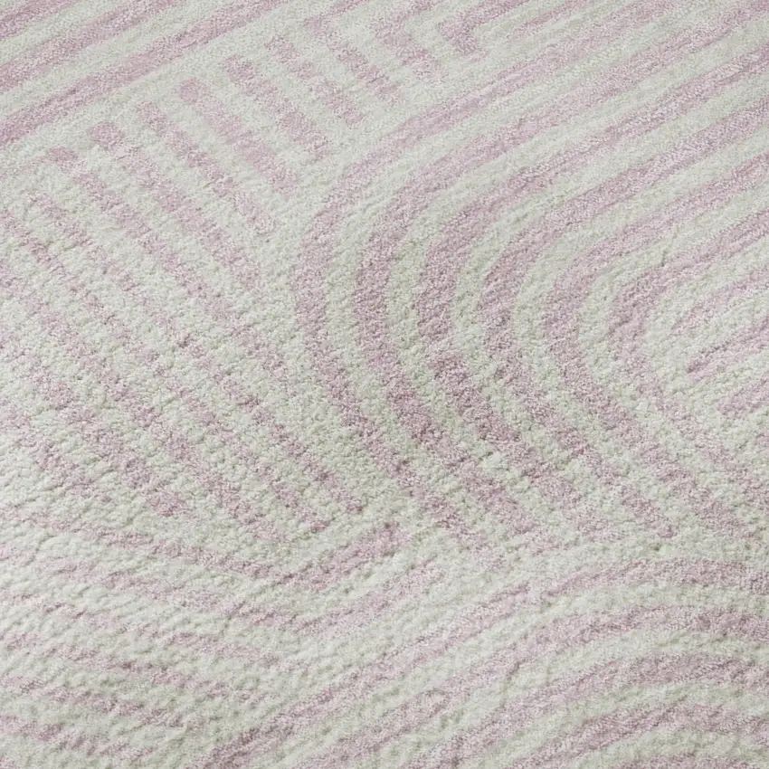 8' Pink And Ivory Abstract Geometric Washable Round Rug With UV Protection Photo 8