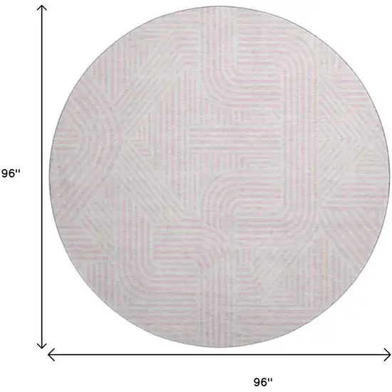 8' Pink And Ivory Abstract Geometric Washable Round Rug With UV Protection Photo 9