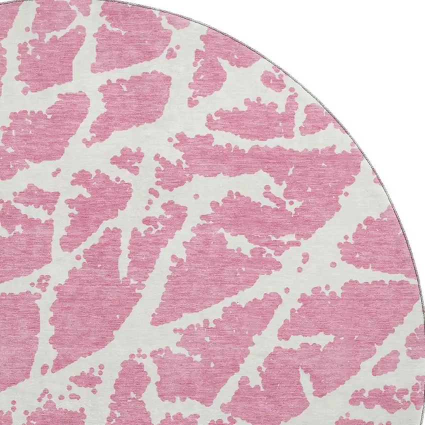 8' Pink And Ivory Abstract Washable Round Rug With UV Protection Photo 4