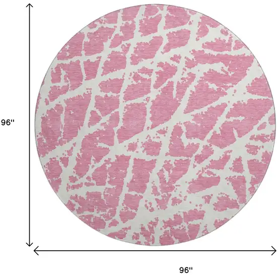 8' Pink And Ivory Abstract Washable Round Rug With UV Protection Photo 3