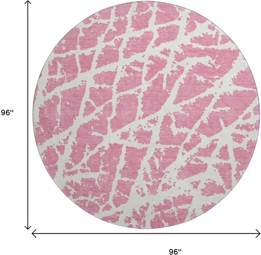 8' Pink And Ivory Abstract Washable Round Rug With UV Protection Photo 3