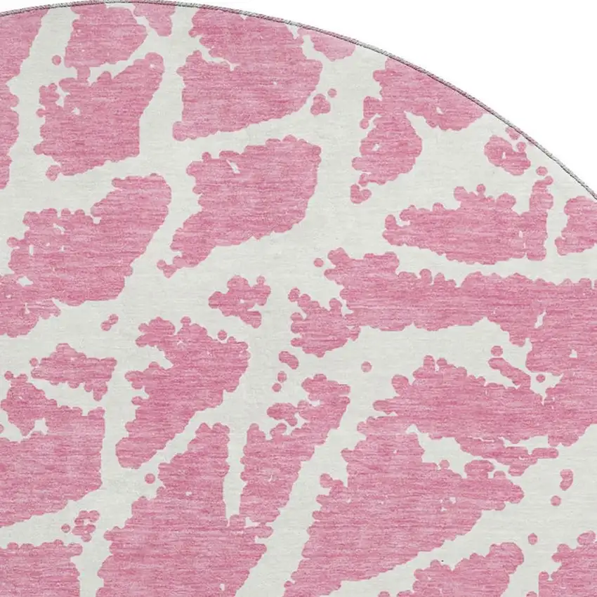 8' Pink And Ivory Abstract Washable Round Rug With UV Protection Photo 3