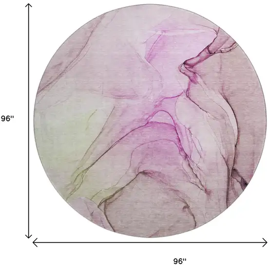 8' Pink And Ivory Abstract Washable Round Rug With UV Protection Photo 9