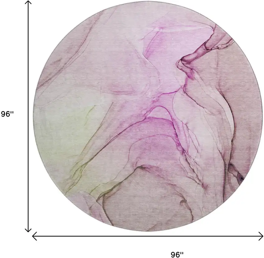 8' Pink And Ivory Abstract Washable Round Rug With UV Protection Photo 9