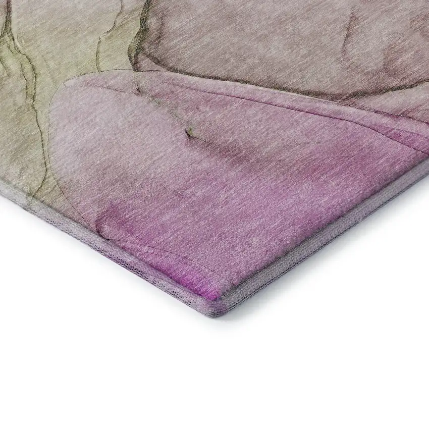 8' Pink And Ivory Abstract Washable Round Rug With UV Protection Photo 6