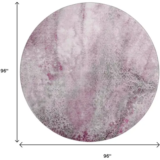 8' Pink And Ivory Abstract Washable Round Rug With UV Protection Photo 9