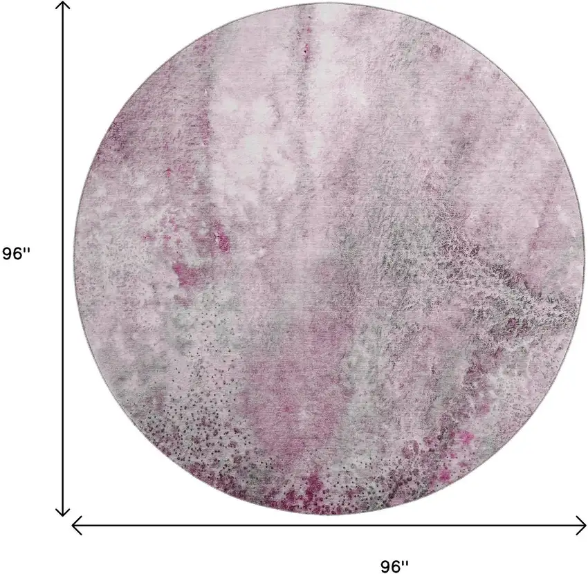 8' Pink And Ivory Abstract Washable Round Rug With UV Protection Photo 9