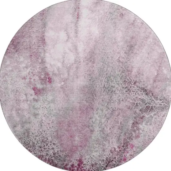 8' Pink And Ivory Abstract Washable Round Rug With UV Protection Photo 3