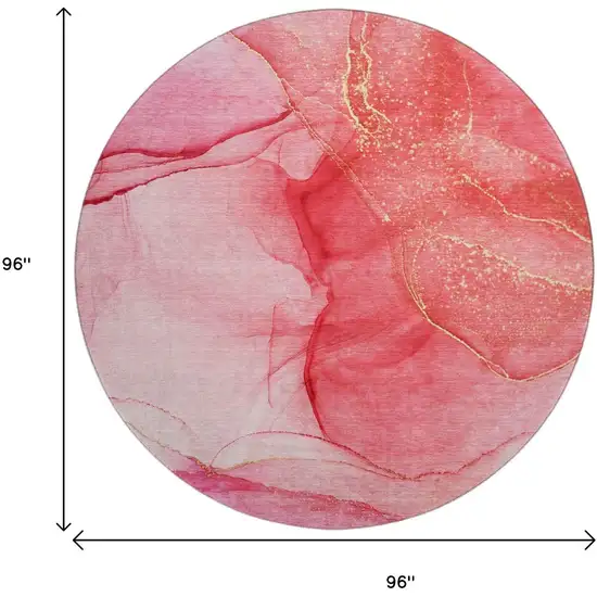 8' Pink And Ivory Abstract Washable Round Rug With UV Protection Photo 8