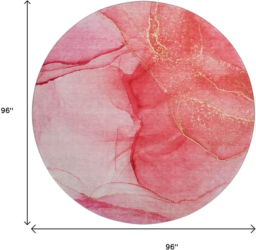 8' Pink And Ivory Abstract Washable Round Rug With UV Protection Photo 8