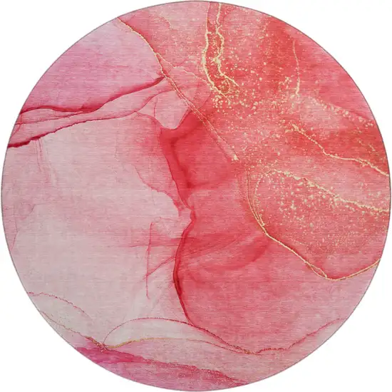 8' Pink And Ivory Abstract Washable Round Rug With UV Protection Photo 1