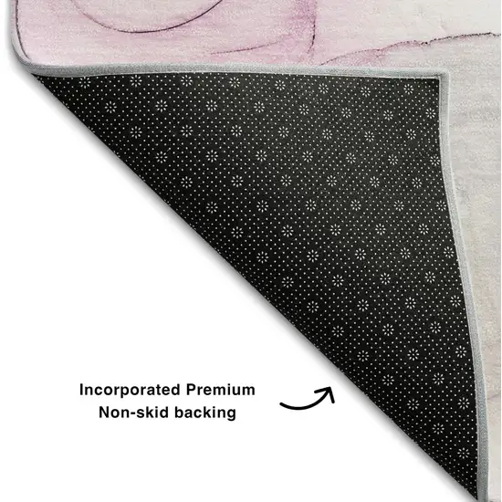 8' Pink And Ivory Abstract Washable Round Rug With UV Protection Photo 4