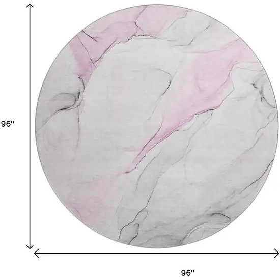 8' Pink And Ivory Abstract Washable Round Rug With UV Protection Photo 6