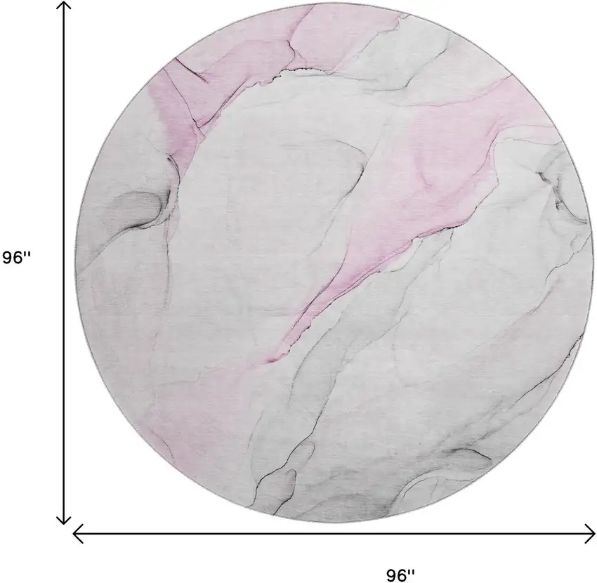 8' Pink And Ivory Abstract Washable Round Rug With UV Protection Photo 6