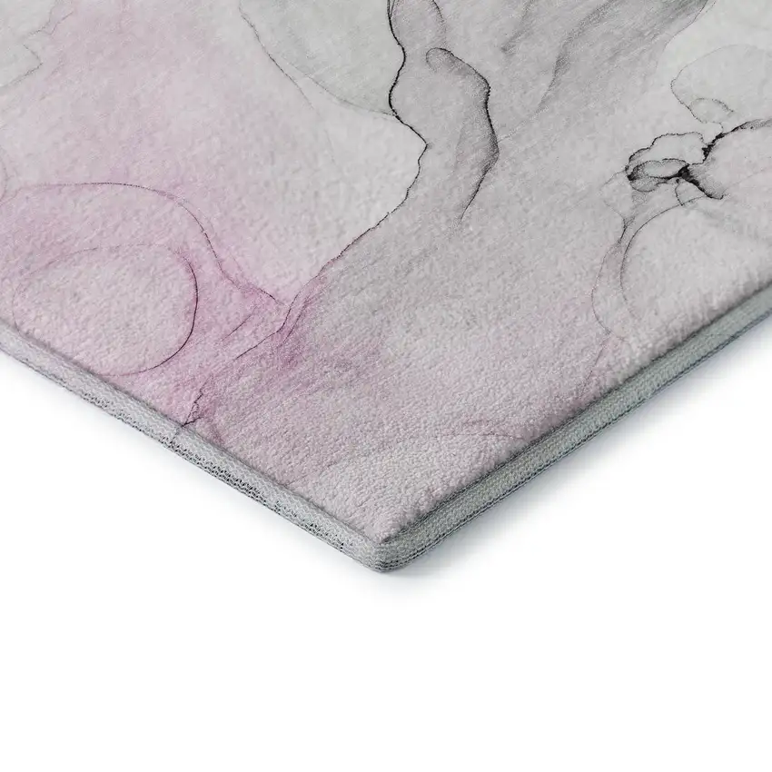 8' Pink And Ivory Abstract Washable Round Rug With UV Protection Photo 5