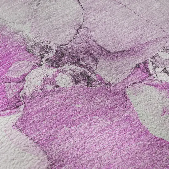 8' Pink And Ivory Abstract Washable Round Rug With UV Protection Photo 9