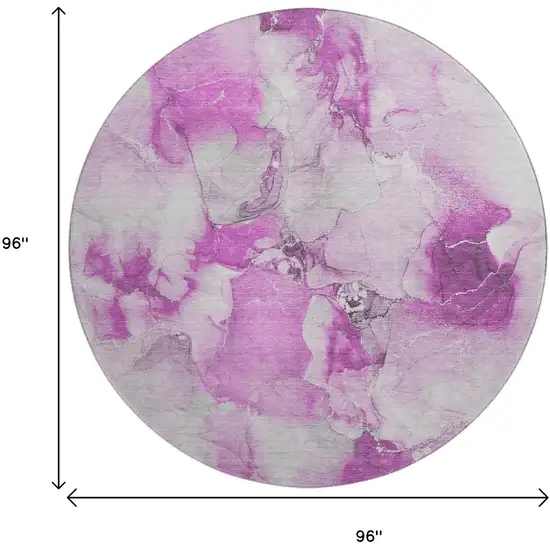 8' Pink And Ivory Abstract Washable Round Rug With UV Protection Photo 3