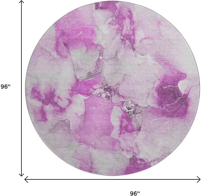 8' Pink And Ivory Abstract Washable Round Rug With UV Protection Photo 3