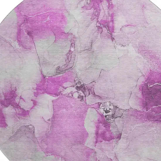 8' Pink And Ivory Abstract Washable Round Rug With UV Protection Photo 3