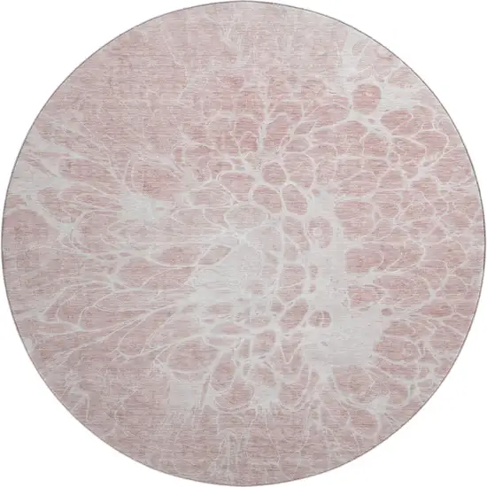 8' Pink And Ivory Abstract Washable Round Rug With UV Protection Photo 1