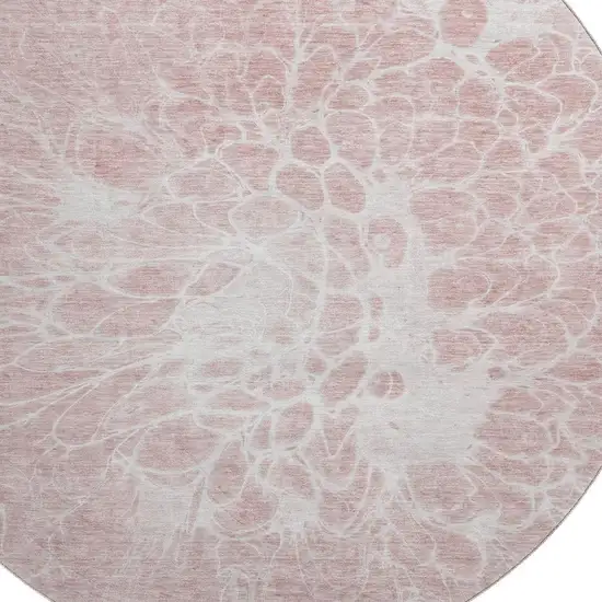 8' Pink And Ivory Abstract Washable Round Rug With UV Protection Photo 3