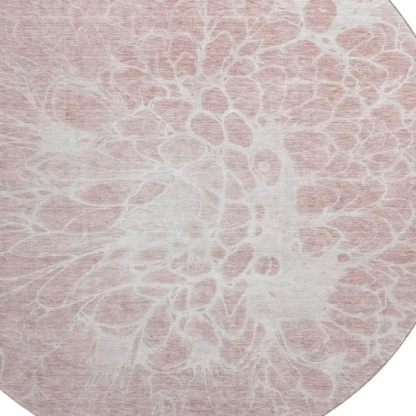 8' Pink And Ivory Abstract Washable Round Rug With UV Protection Photo 3