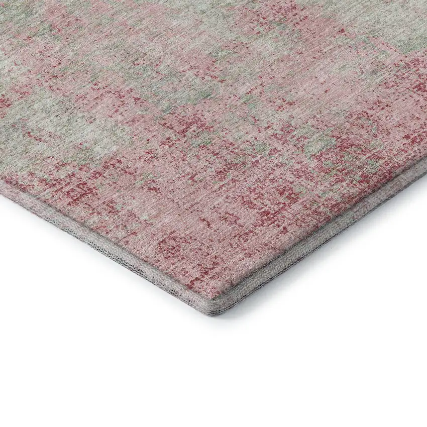 8' Pink And Ivory Abstract Washable Round Rug With UV Protection Photo 6
