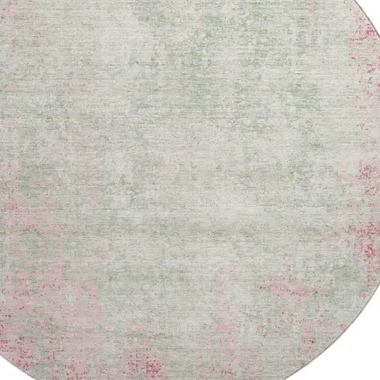 8' Pink And Ivory Abstract Washable Round Rug With UV Protection Photo 2