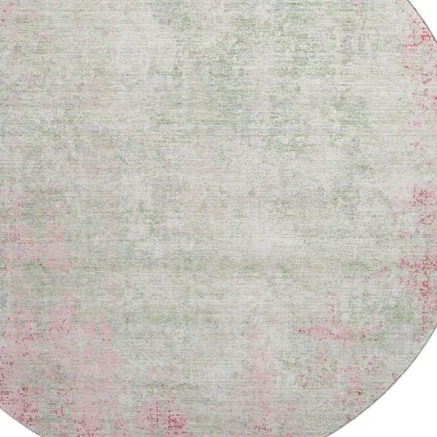 8' Pink And Ivory Abstract Washable Round Rug With UV Protection Photo 2