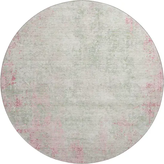 8' Pink And Ivory Abstract Washable Round Rug With UV Protection Photo 1