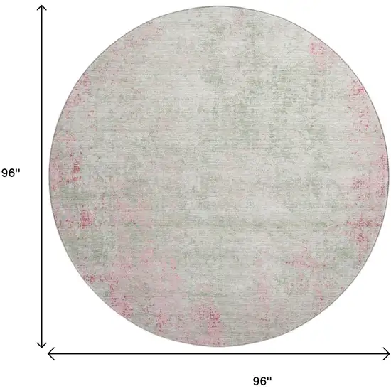 8' Pink And Ivory Abstract Washable Round Rug With UV Protection Photo 9