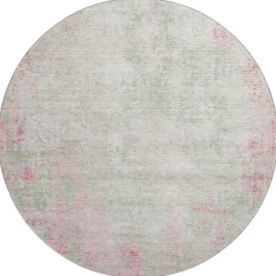 8' Pink And Ivory Abstract Washable Round Rug With UV Protection Photo 3