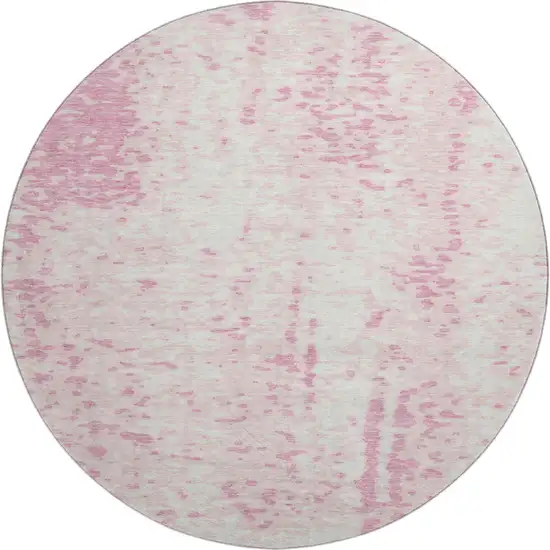 8' Pink And Ivory Abstract Washable Round Rug With UV Protection Photo 1