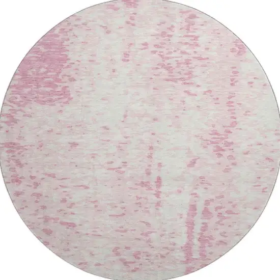 8' Pink And Ivory Abstract Washable Round Rug With UV Protection Photo 3