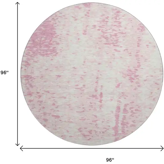 8' Pink And Ivory Abstract Washable Round Rug With UV Protection Photo 9