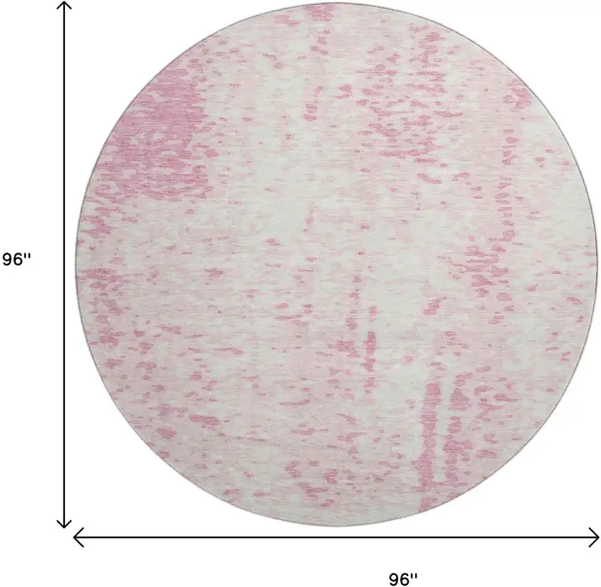 8' Pink And Ivory Abstract Washable Round Rug With UV Protection Photo 9