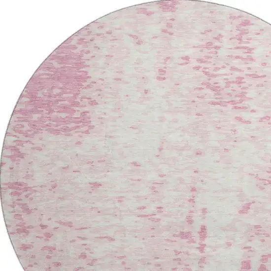 8' Pink And Ivory Abstract Washable Round Rug With UV Protection Photo 2