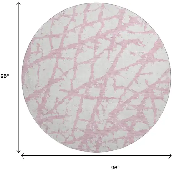 8' Pink And Ivory Abstract Washable Round Rug With UV Protection Photo 9