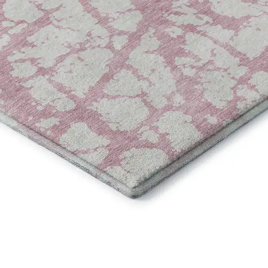 8' Pink And Ivory Abstract Washable Round Rug With UV Protection Photo 6
